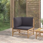 Bamboo Garden Corner Sofa Outdoor Patio Furniture with Dark Grey Cushions