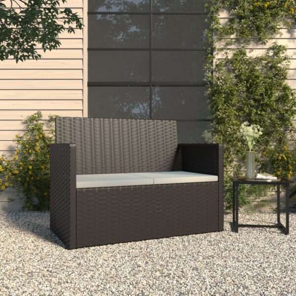 Garden Bench with Cushions Black 105 cm Poly Rattan