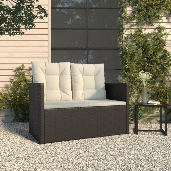 Outdoor Garden Bench with Cushions Weather Resistant Poly Rattan Patio Seat