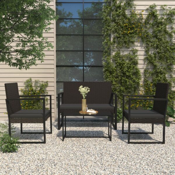 Garden Bench with Cushions Black 106 cm Poly Rattan