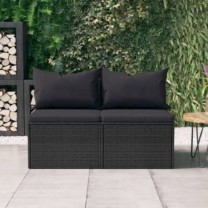 Outdoor Patio Sectional Middle Sofas Set of 2 with Cushions Black Rattan