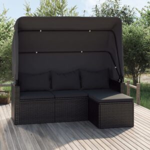 Outdoor Patio Sofa Set with Canopy and Ottoman Weather Resistant Rattan