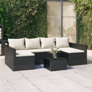 2 Piece Garden Lounge Set with Cushions Black Poly Rattan