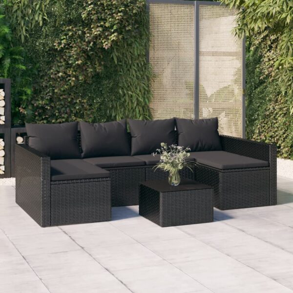 2 Piece Garden Lounge Set with Cushions Black Poly Rattan