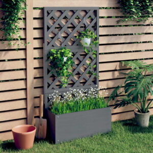 Grey WPC Garden Trellis Planter Weather-Resistant Outdoor Climbing Plant Box