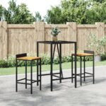 Elegant Outdoor Poly Rattan Bar Table Tempered Glass Top Patio Bistro Furniture