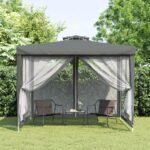 Outdoor Fabric Gazebo Double Roof Garden Canopy with Mesh Sidewalls Anthracite