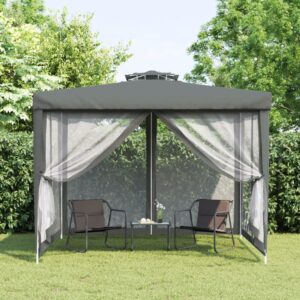 Outdoor Fabric Gazebo Double Roof Garden Canopy with Mesh Sidewalls Anthracite