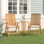 Set of Two Solid Teak Wood Reclining Outdoor Garden Chairs Adjustable Backrest