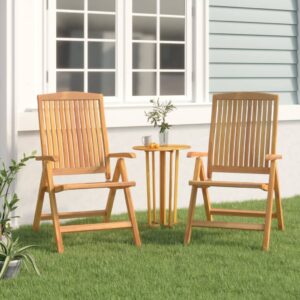 Set of Two Solid Teak Wood Reclining Outdoor Garden Chairs Adjustable Backrest