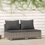 2-Seater Garden Sofa with Cushions Grey Poly Rattan