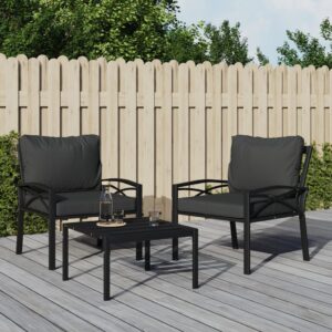 Outdoor Patio Chairs Set of Two with Comfort Grey Cushions Elegant Steel Frame