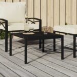 Stylish Black Outdoor Garden Patio Coffee Table Durable Steel Slatted Design