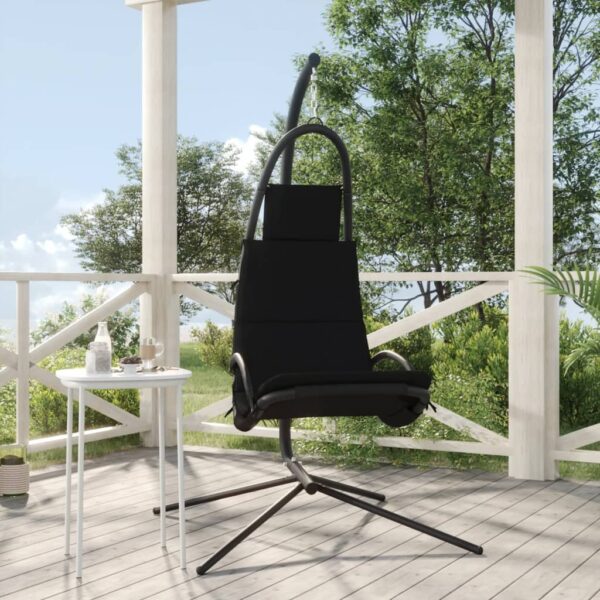 Outdoor Garden Patio Swing Chair Black Textilene Fabric Comfortable Cushion