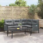 Outdoor Garden Corner Sofa Lounger Anthracite Textilene Comfy with Cushions