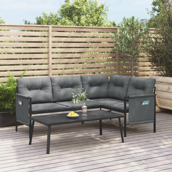 Outdoor Garden Corner Sofa Lounger Anthracite Textilene Comfy with Cushions