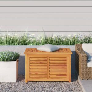 Rustic Solid Teak Wood Garden Storage Box Waterproof Outdoor Chest Organizer