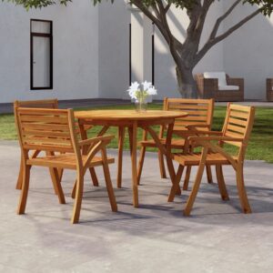 Solid Acacia Wood Garden Table Round Outdoor Patio Dining Elegant Slatted Top