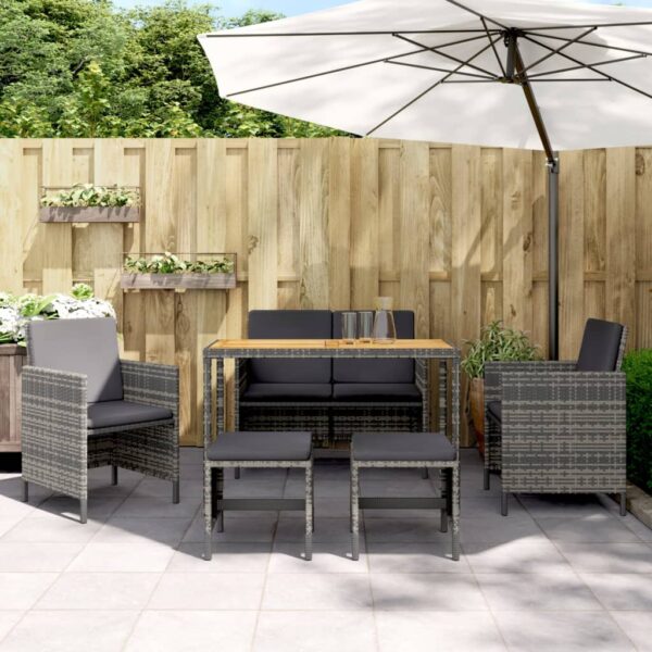 6 Piece Garden Dining Set with Cushions Grey Poly Rattan