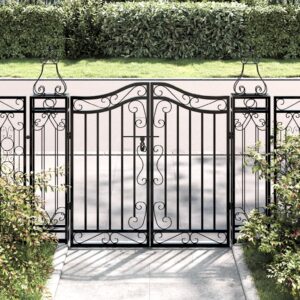 Elegant Wrought Iron Garden Gate Decorative Entryway Outdoor Patio Fence Black