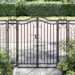 Elegant Wrought Iron Garden Gate Decorative Entryway Outdoor Patio Fence Black