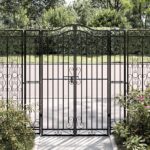 Elegant Wrought Iron Garden Gate Decorative Entryway Outdoor Patio Fence Black