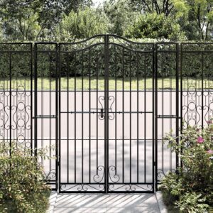 Elegant Wrought Iron Garden Gate Decorative Entryway Outdoor Patio Fence Black