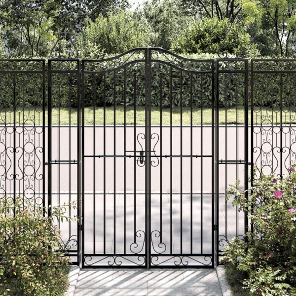 Elegant Wrought Iron Garden Gate Decorative Entryway Outdoor Patio Fence Black