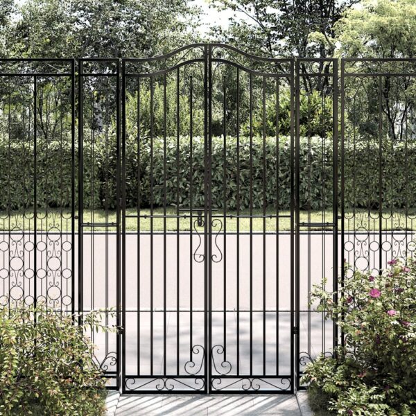 Elegant Wrought Iron Garden Gate Decorative Entryway Outdoor Patio Fence Black