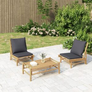 Bamboo Outdoor Garden Chairs Set with Comfort Cushions Patio Furniture