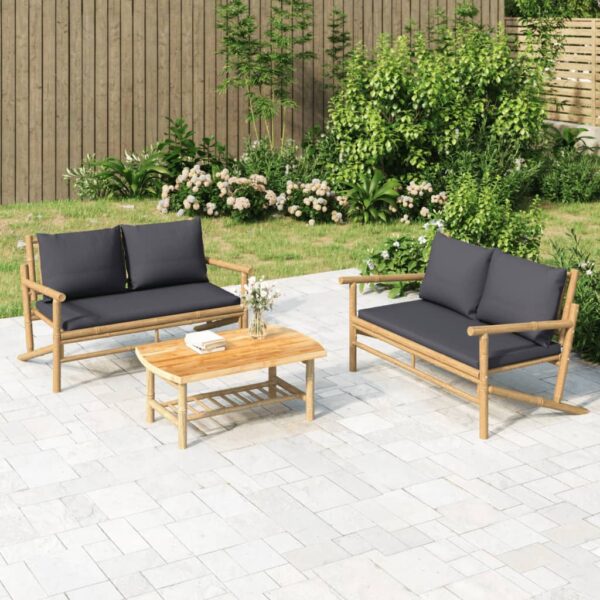 Bamboo Outdoor Garden Lounge Set with Comfortable Dark Grey Cushions