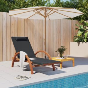 Sun Lounger with Pillow Grey Textilene and Solid Wood Poplar