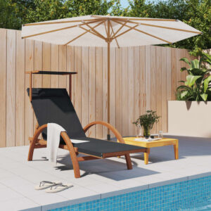 Sun Lounger with Canopy Grey Textilene and Solid Wood Poplar