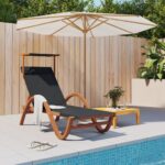 Sun Lounger with Canopy Grey Textilene and Solid Wood Poplar