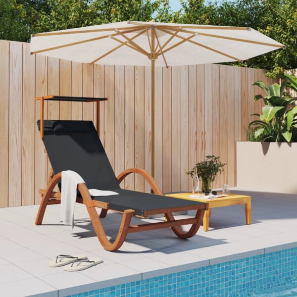 Sun Lounger with Canopy Grey Textilene and Solid Wood Poplar