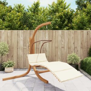 Outdoor Garden Swing Chair Fabric Cushion Solid Poplar Wood Comfortable Patio