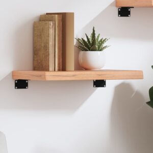 Rustic Solid Oak Wood Wall Shelf Light Brown Varnished Live Edge Storage