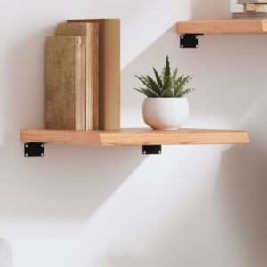 Rustic Solid Oak Wood Wall Shelf Light Brown Varnished Live Edge Storage