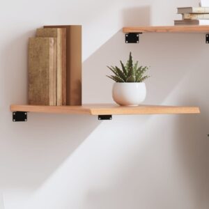 Rustic Solid Oak Wood Wall Shelf Light Brown Varnished Live Edge Storage Decor