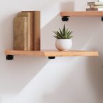 Rustic Solid Oak Wood Wall Shelf Light Brown Varnished Live Edge Storage