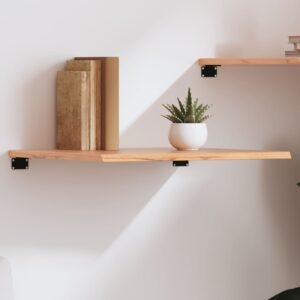 Rustic Solid Oak Wood Wall Shelf Varnished Live Edge Light Brown Storage