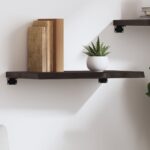 Rustic Solid Oak Wood Wall Shelf Dark Grey Live Edge Versatile Storage Decor