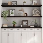 Rustic Solid Oak Wood Wall Shelf Dark Grey Live Edge Foldable Storage