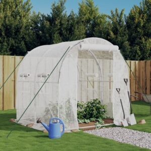 Spacious Walk-In Garden Greenhouse PE Cover UV Resistant with Roll-Up Door White