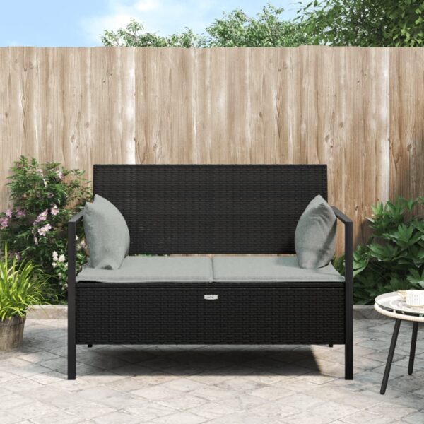 Outdoor Patio Loveseat Rattan Bench with Storage Compartment and Cushions