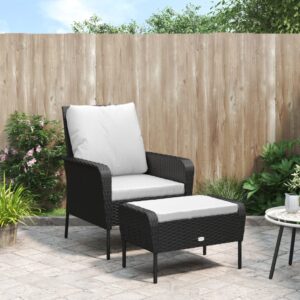 Outdoor Rattan Lounge Chair with Footstool Black Weather Resistant Comfort