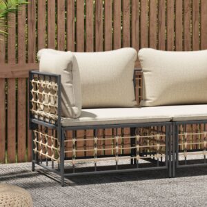 Outdoor Garden Corner Sofa Poly Rattan Beige Cushions Weather Resistant Patio