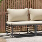 Outdoor Garden Patio Sectional Sofa Chair Poly Rattan Weather Resistant Beige Cushion