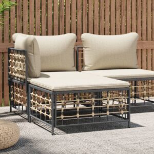 Elegant Garden Footstool Weather-Resistant Poly Rattan with Comfy Beige Cushion