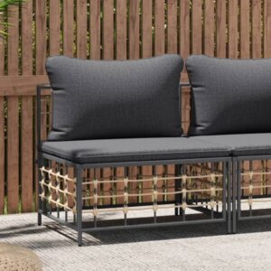 Outdoor Garden Middle Sofa Poly Rattan Weather-Resistant with Dark Grey Cushions